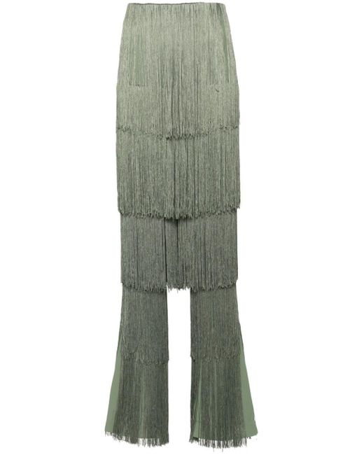 ANDREA IYAMAH Green Obi Fringed High-Waisted Trousers
