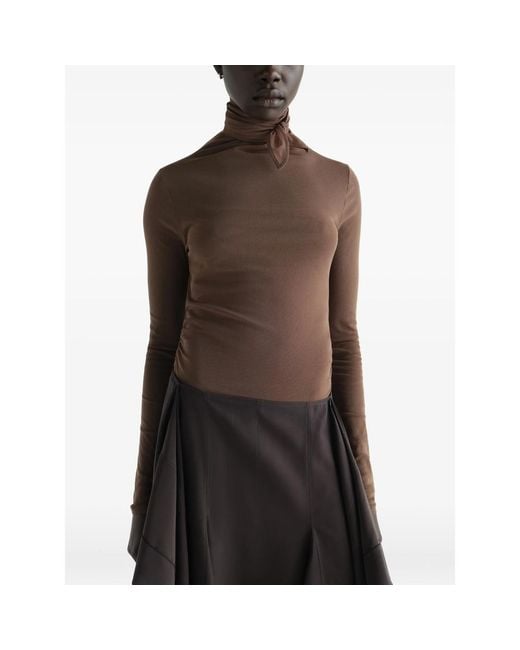 Lemaire Brown Cut-Out Pussy-Bow Top