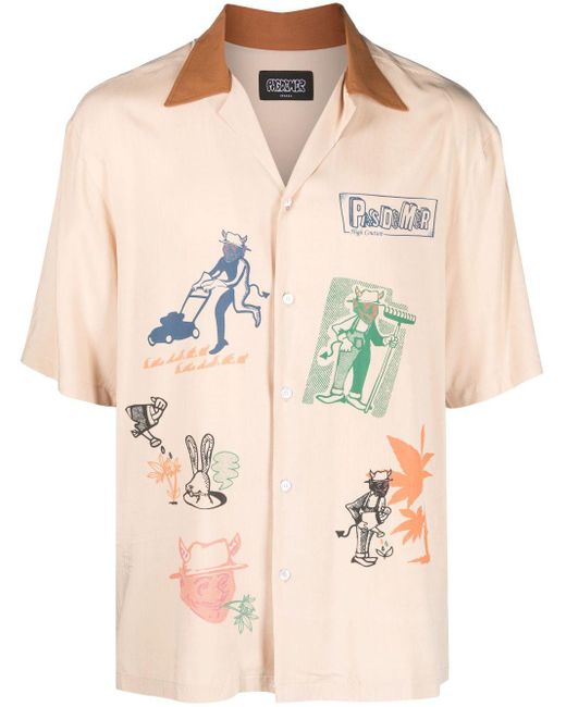 PAS DE MER Natural Devil'S Lattuce Graphic-Print Shirt for men