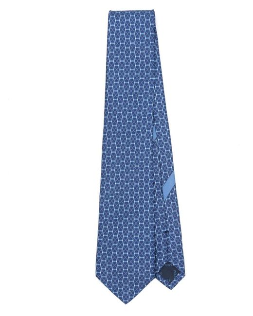 Ferragamo Blue Gancini-Pattern Silk Tie for men