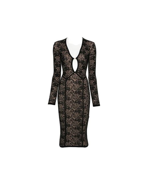 Elisabetta Franchi Black Lace-Patterned Cut-Out Midi Dress