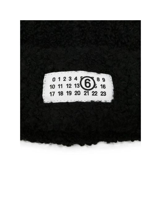MM6 by Maison Margiela Black Logo-Patch Beanie Hat for men