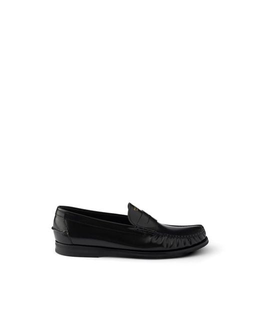 Prada Black Brushed Leather Loafers for men