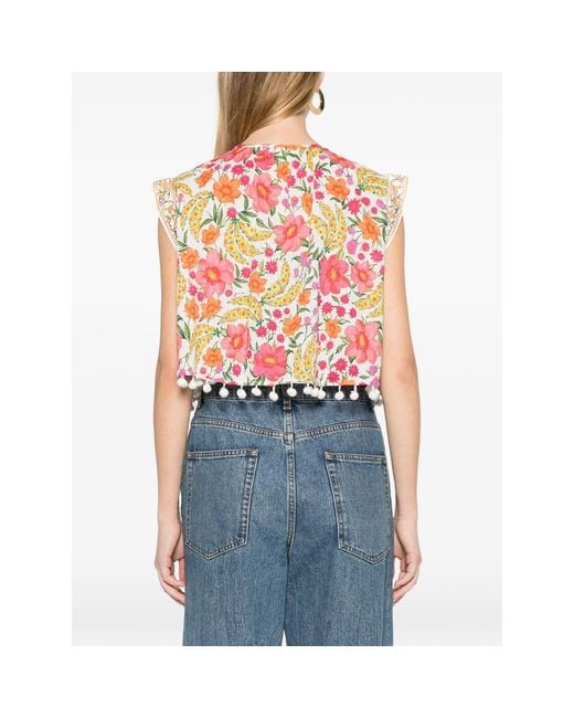 Farm Rio Pink Floral Pom-Pom Top
