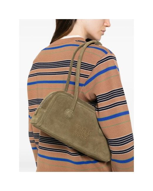 MARGE SHERWOOD Green Soft Boston Ew Suede Shoulder Bag