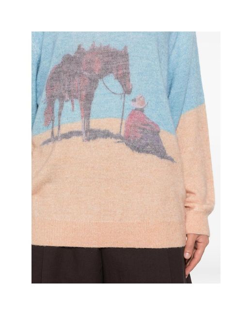 One Of These Days Blue Graphic-Print Intarsia-Knit Sweater for men