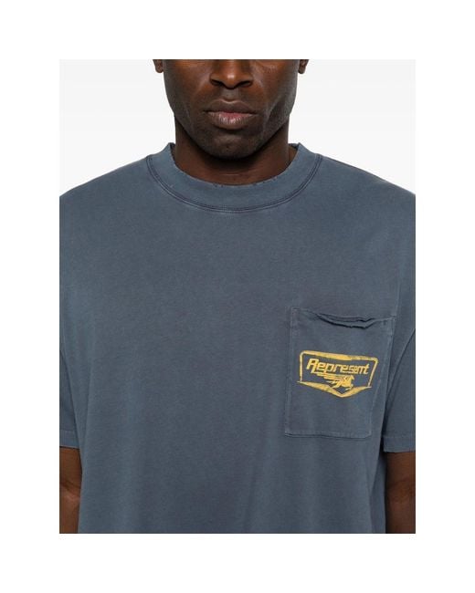 Represent Blue T-Shirt Chest Pocket for men