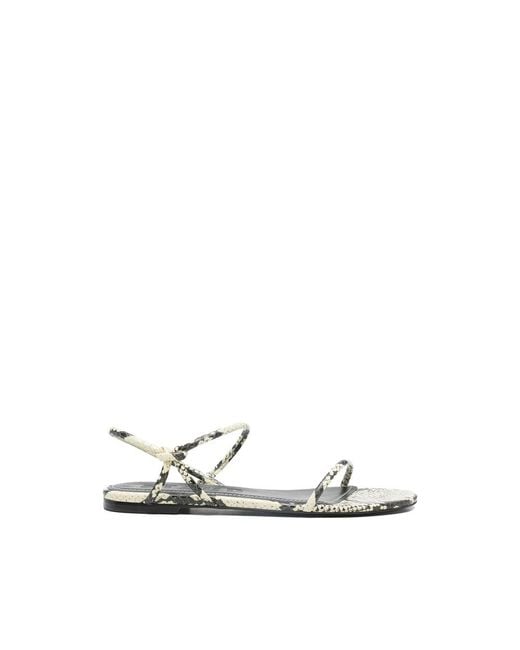 Staud White Open Toe Strappy Snakeskin Print Shoes