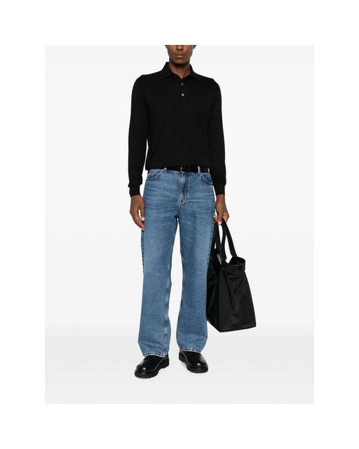 Fedeli Black Long-Sleeve Polo Sweater for men
