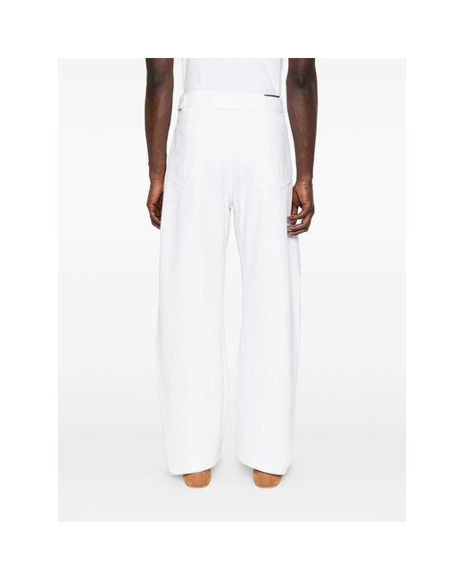 Lemaire White Bleached Denim Belt Trousers for men