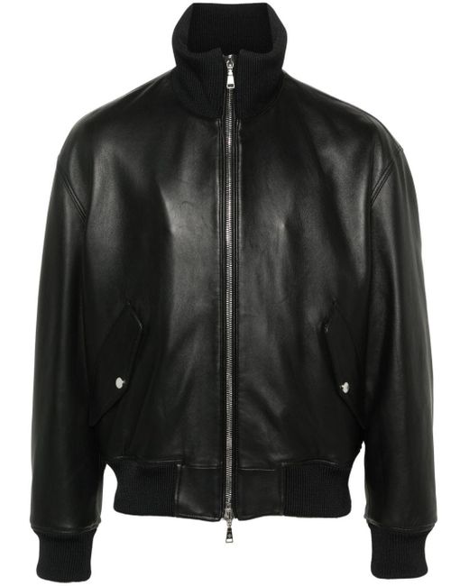 Tagliatore Black Leather Bomber Jacket for men