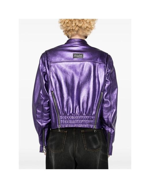 LAQUAN SMITH Purple Metallic Leather Bomber Jacket