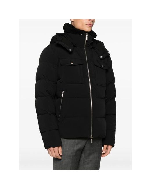 Moorer Black Hooded Quilted Jacket for men