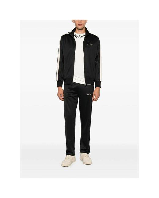 Palm Angels Black Embroidered-Logo Zip-Up Sweatshirt for men