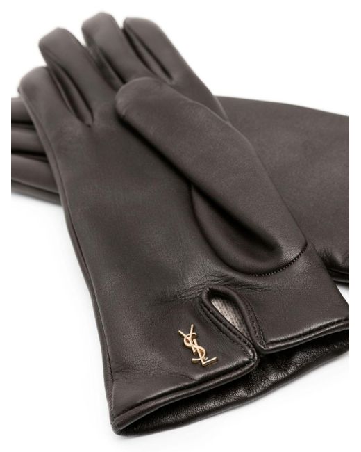 Saint Laurent Black Cassandre Leather Gloves