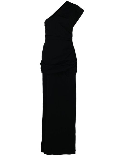 Christopher Esber Black Gathered Asymmetric Silk Gown