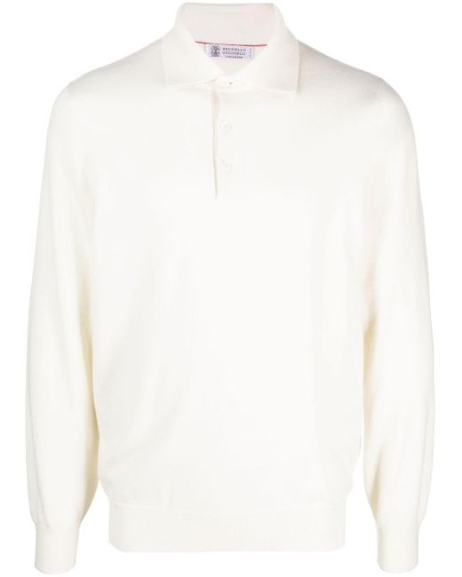 Brunello Cucinelli White Cashmere Polo Shirt for men