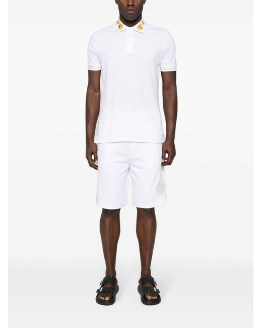 Versace White Watercolor Couture-Print Polo Shirt for men