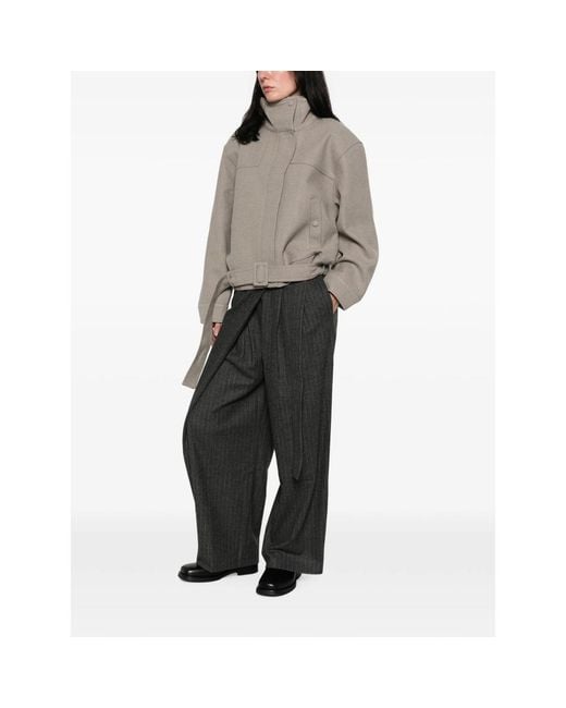 LA PISCINE Gray Belted High-Neck Bomber Jacket