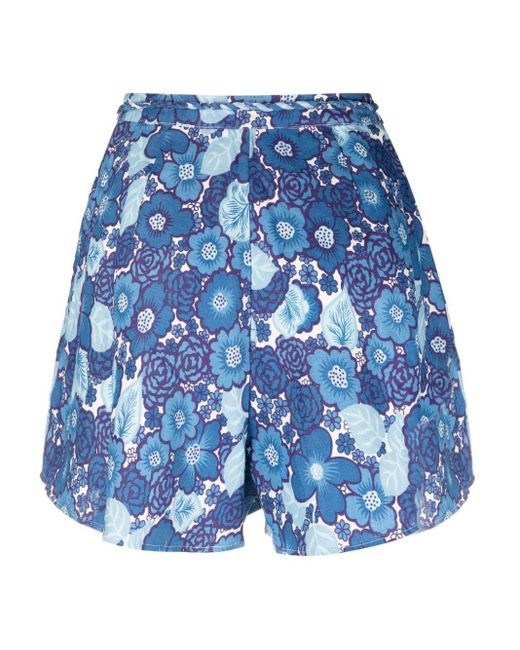 Faithfull The Brand Blue Floral-Print Linen Shorts