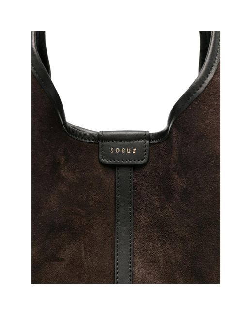 Soeur Black Delice Suede Leather Tote Bag