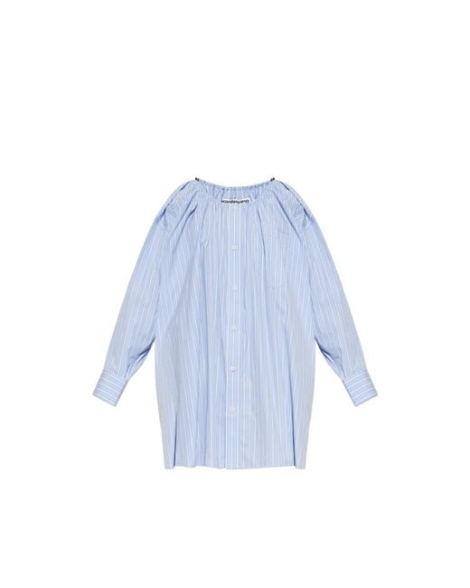 Alexander Wang Blue Striped Off-Shoulder Dress