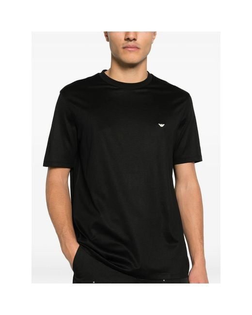 Emporio Armani Black Crew Neck T-Shirt With Logo Embroidery for men