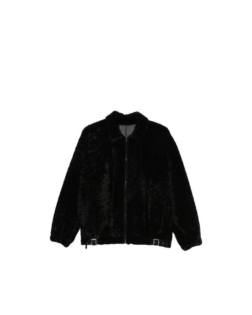 Simonetta Ravizza Black Strappy Buckle-Detail Fur Jacket