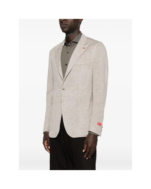 Isaia Gray Houndstooth-Pattern Blazer for men