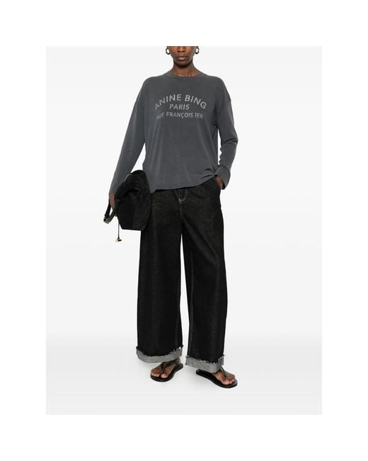 Anine Bing Gray Cotton T-Shirt
