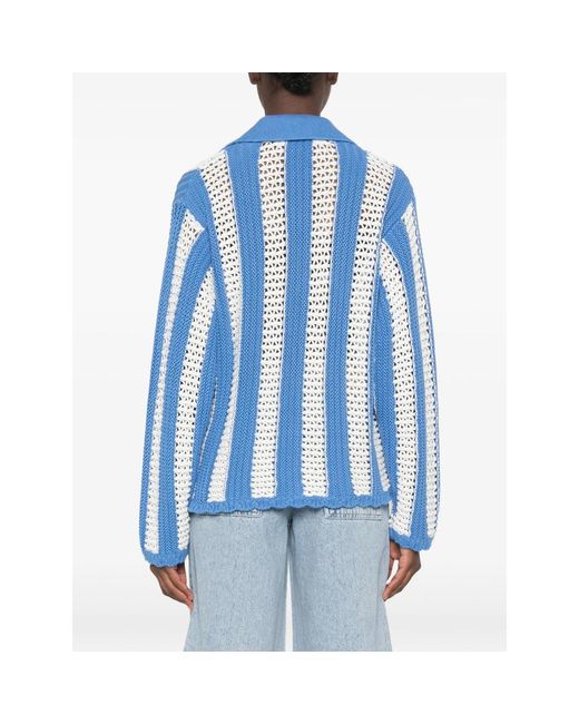 Stine Goya Blue Striped Open-Knit Cardigan