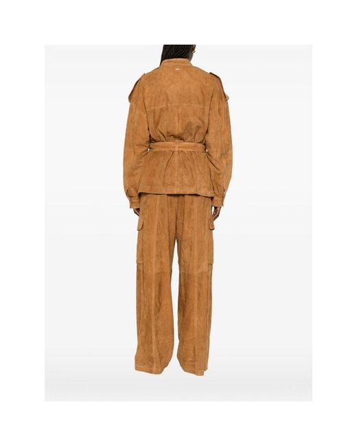 Cassell Brown Sahariana Belted Suede Jacket