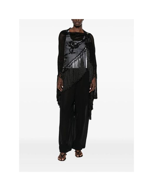 Chiara Is Black Scialle Rosa Crochet Fringe-Trimmed Poncho