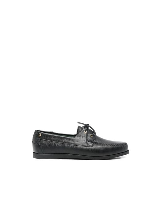 VINNY'S Black Boatman Lace-Up Boat Shoes for men