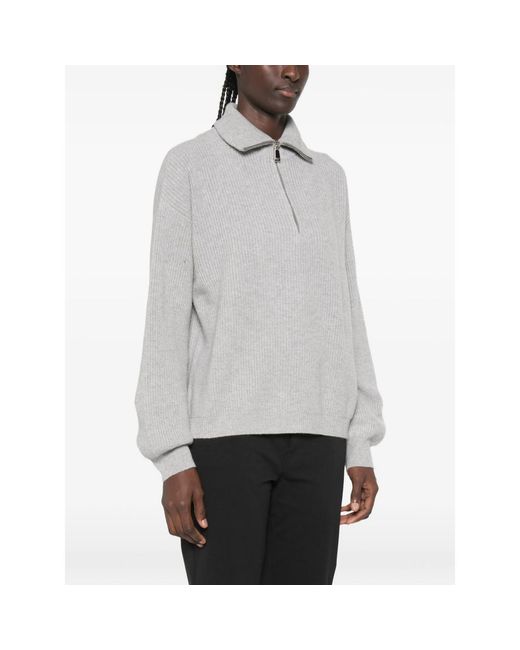 Malo Gray Ribbed-Knit Half-Zip Sweater