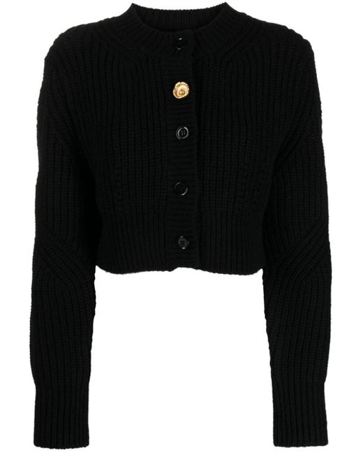 RECTO. Black Chunky Knit Cropped Cardigan
