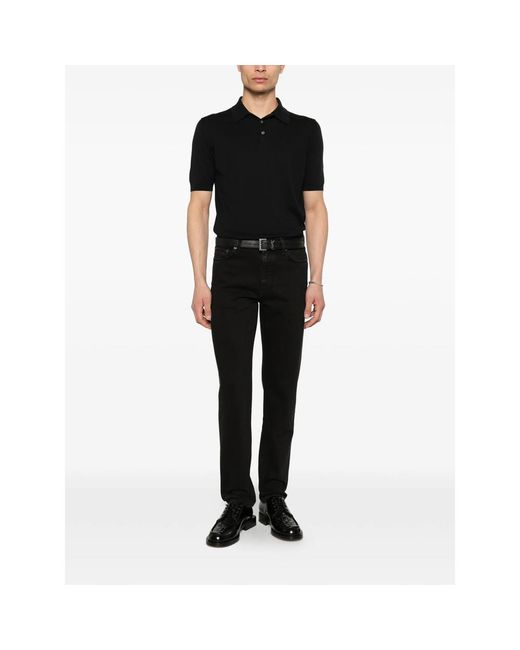 Fedeli Black Buttoned Polo Shirt for men