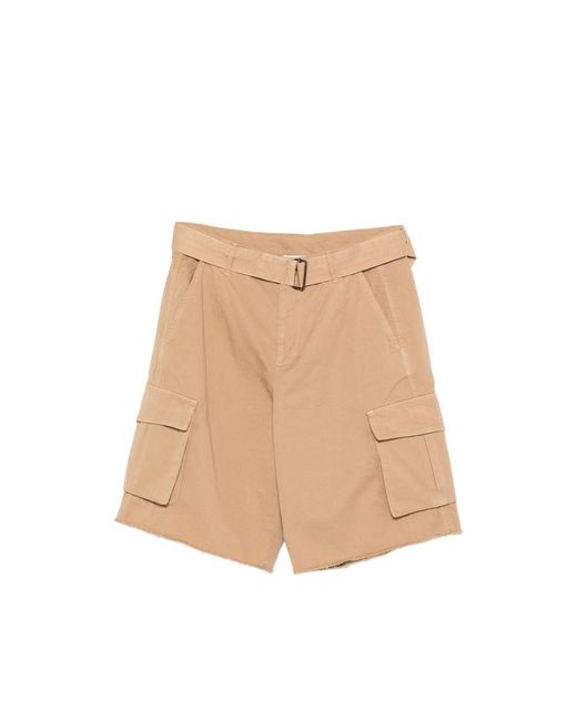 Laneus Natural Belted Button Cargo Shorts for men
