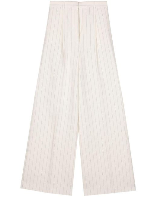 Max Mara White Giuliva Pinstriped Wide Trousers