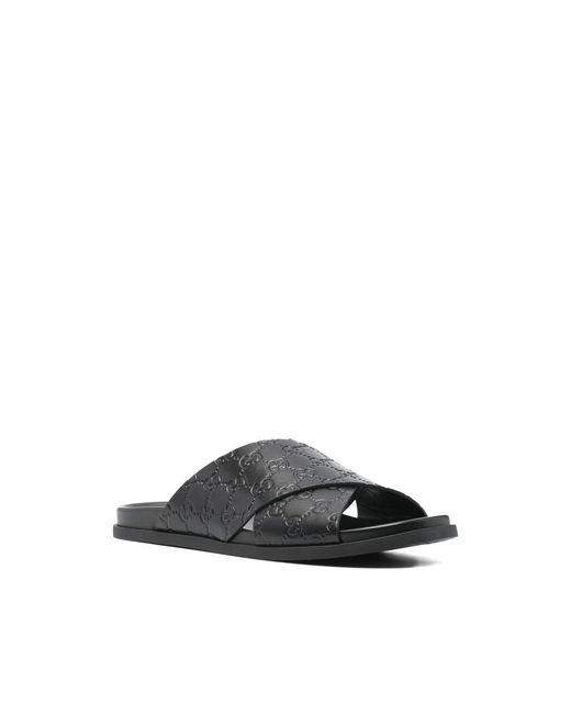 Gucci Black Interlocking-G Criss-Cross Flat Sandals for men