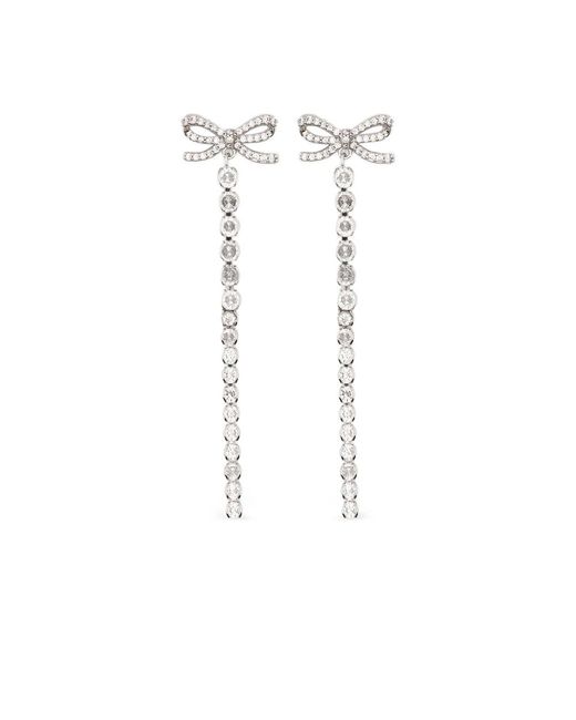 Self-Portrait White Drop Earrings With Crystal Embellishment