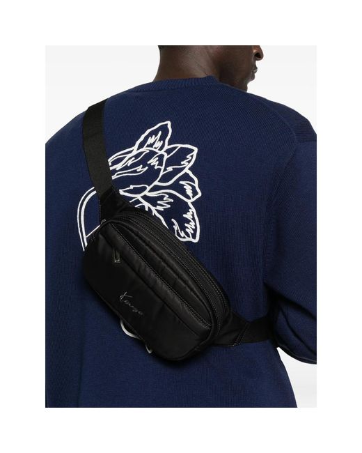 KENZO Black Logo-Embroidered Belt Bag for men