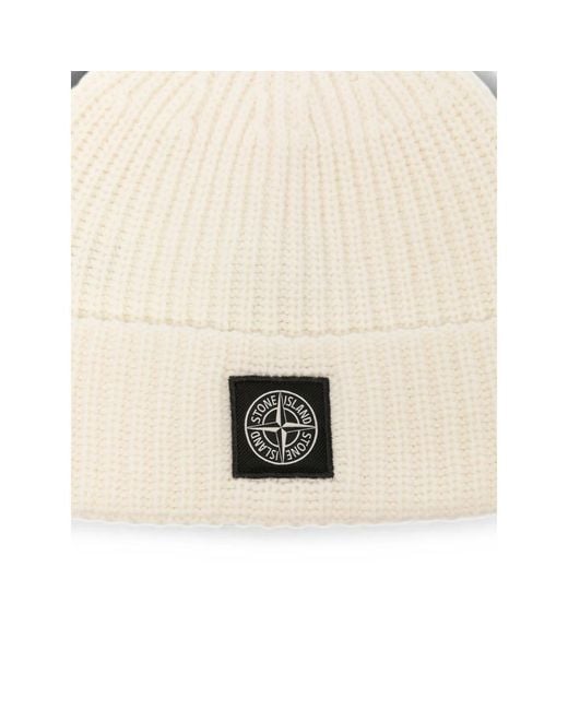 Stone Island Natural Logo-Patch Ribbed-Knit Beanie Hat for men