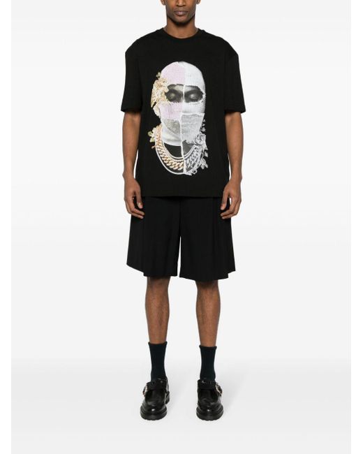 Ih Nom Uh Nit Black Floral Face-Print Cotton T-Shirt for men