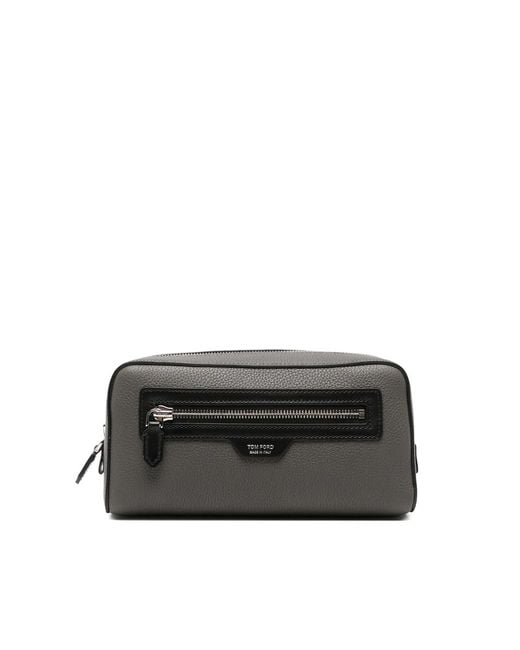 Tom Ford Black Logo-Plaque Pebbled Wash Bag for men