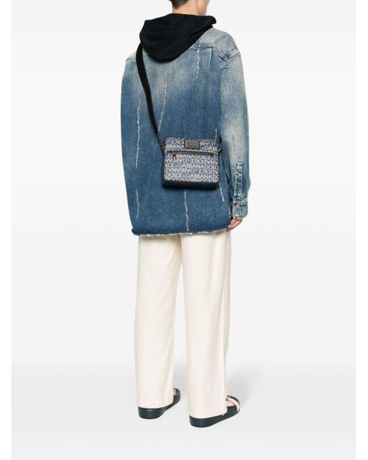 Dolce & Gabbana Blue Brand-logo Cotton-blend Shoulder Bag for men