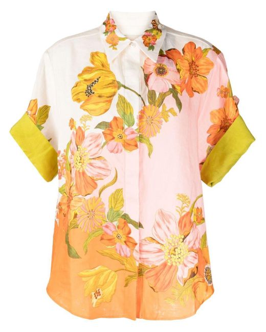 ALÉMAIS Orange Silas Floral-Print Shirt