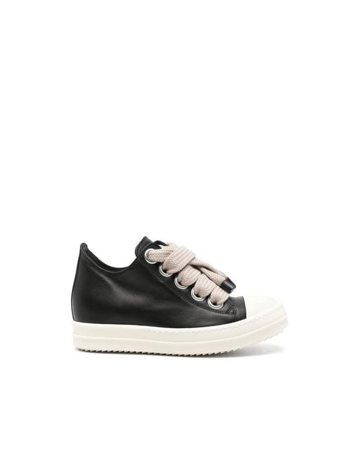 Rick Owens Black Oversized-Lace Leather Sneakers
