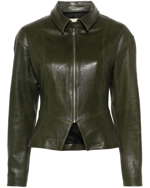 Paloma Wool Green Fabia Leather Zipped Jacket