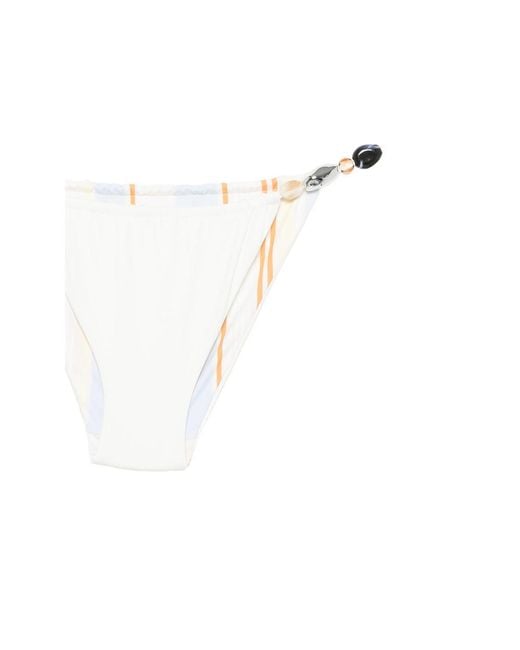 Sir White Bead-Embellished Striped Bikini Bottoms